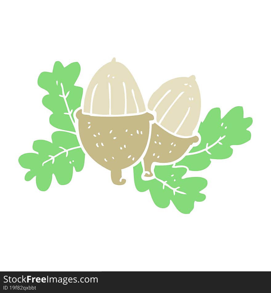 flat color illustration of a cartoon acorns