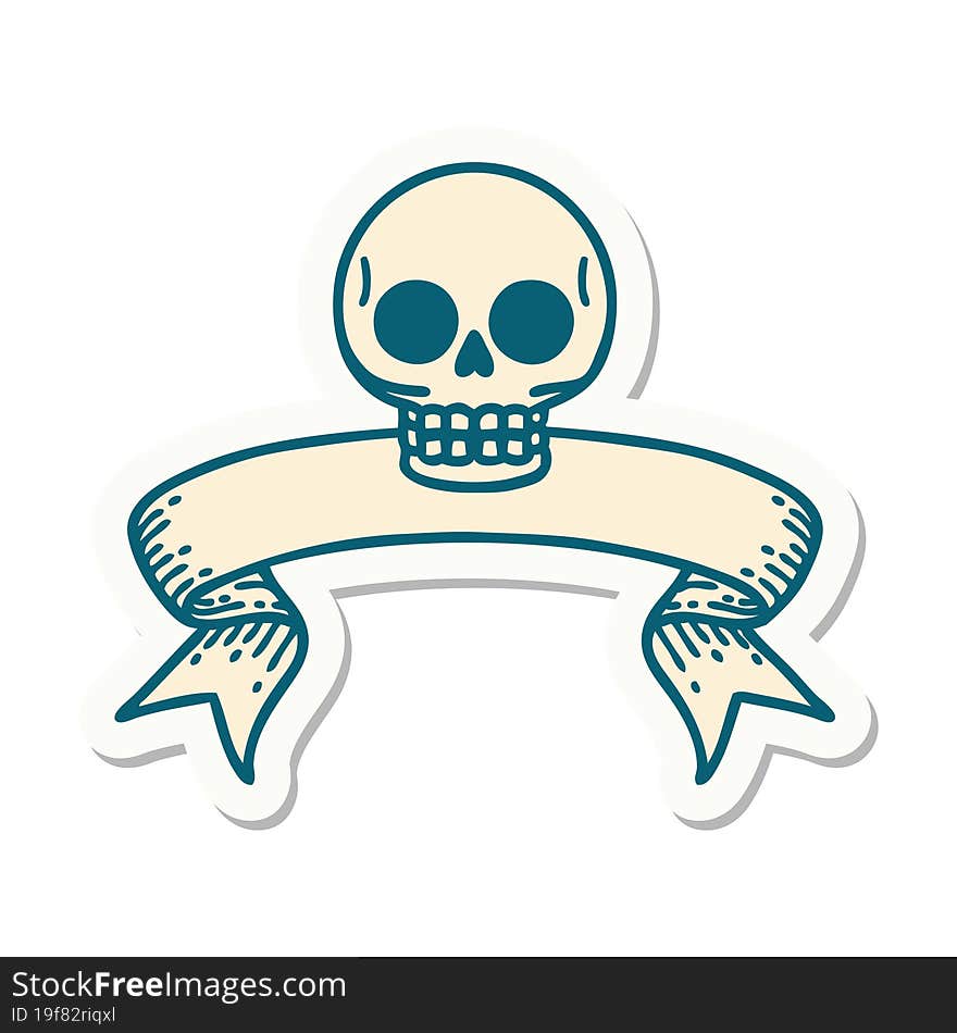 Tattoo Sticker With Banner Of A Skull