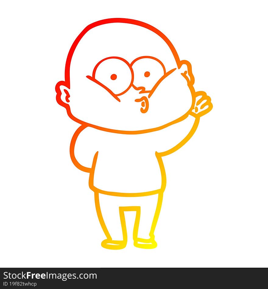 Warm Gradient Line Drawing Cartoon Bald Man Staring