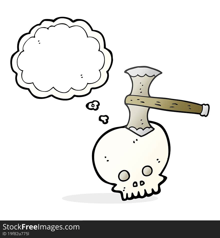 thought bubble cartoon axe in skull