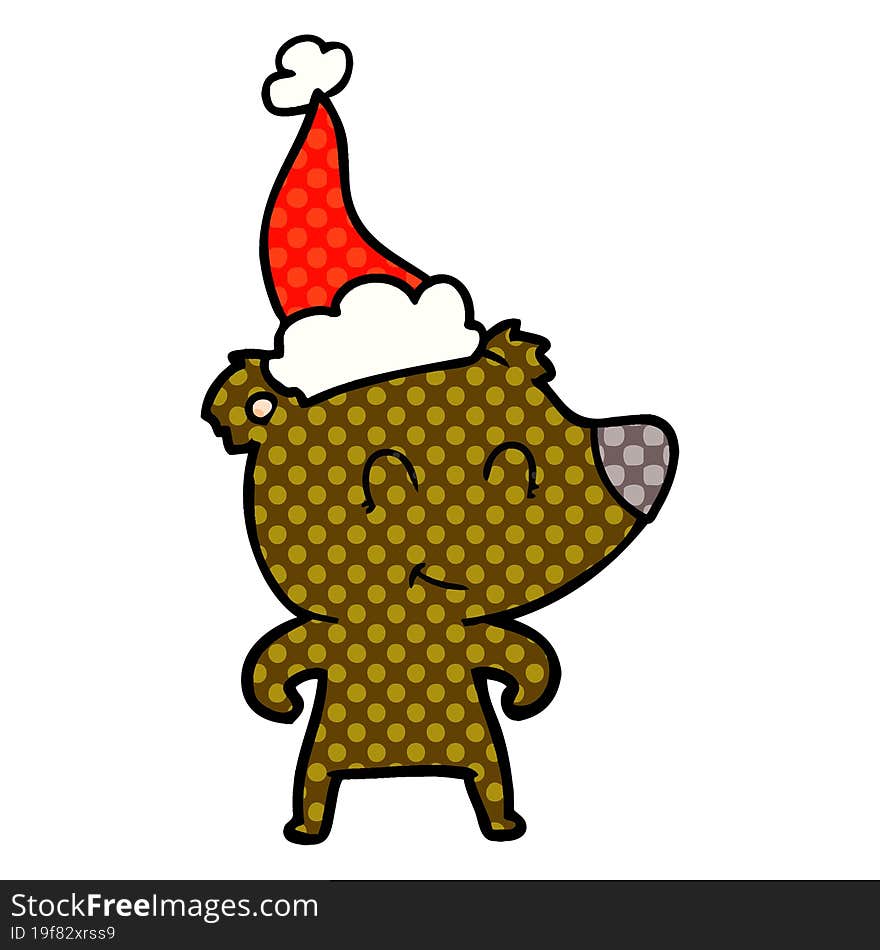 female bear comic book style illustration of a wearing santa hat