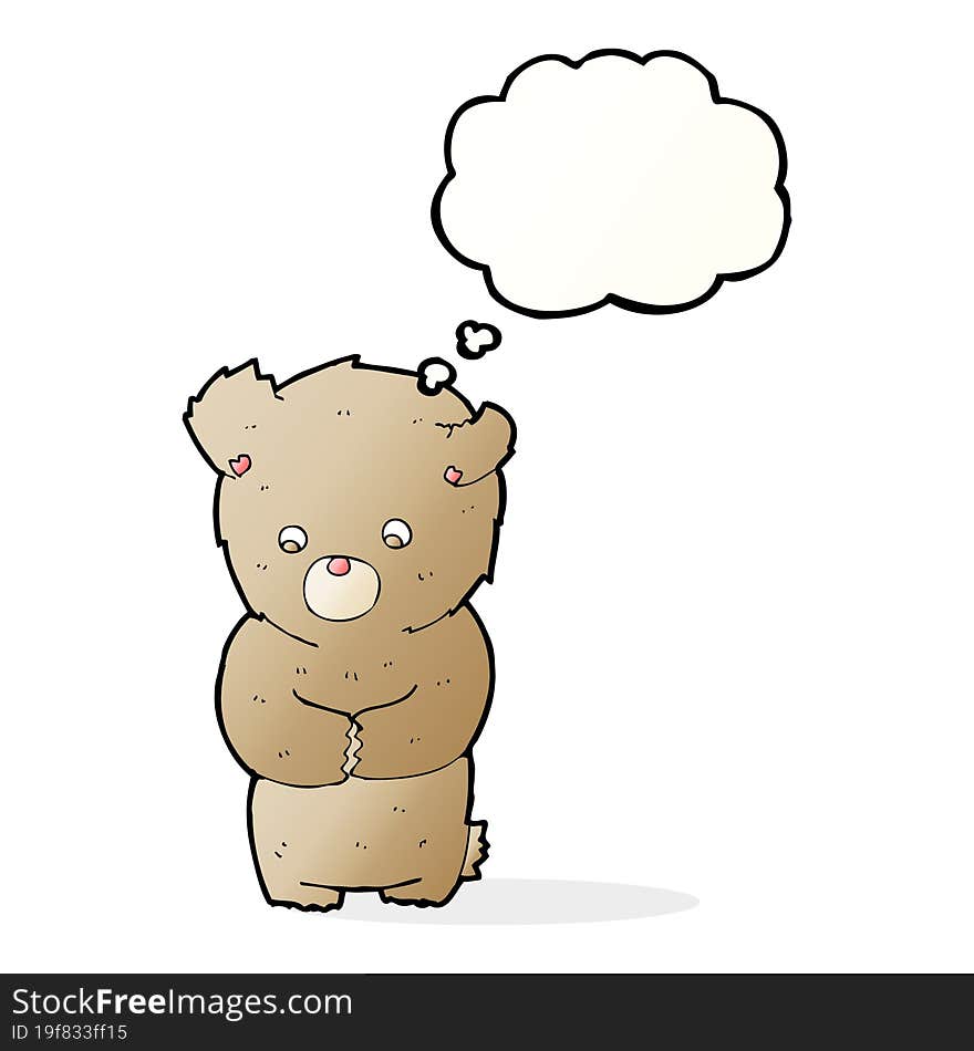 cartoon shy teddy bear with thought bubble