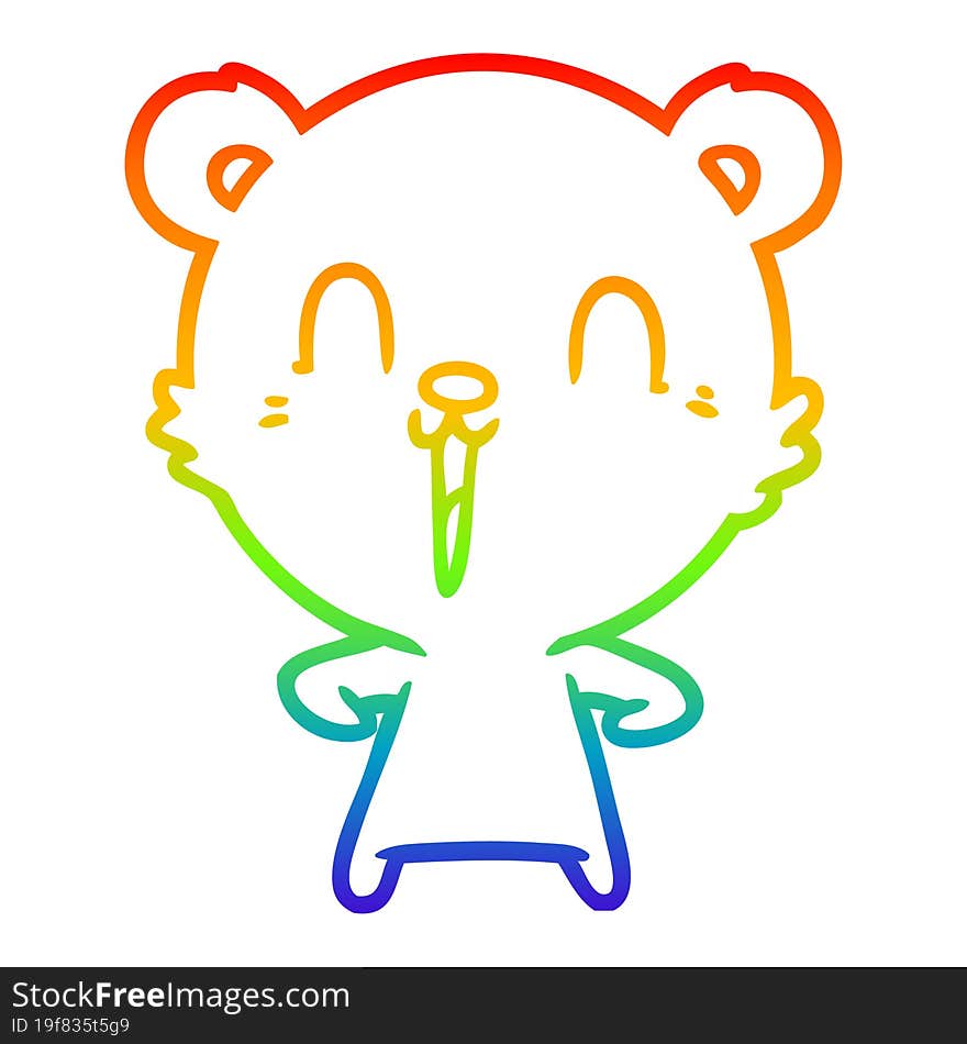 Rainbow Gradient Line Drawing Happy Cartoon Polar Bear