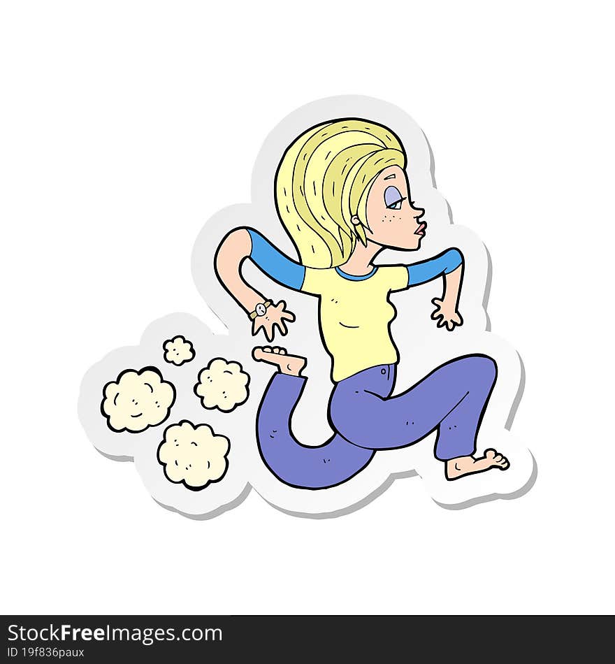 sticker of a cartoon running woman