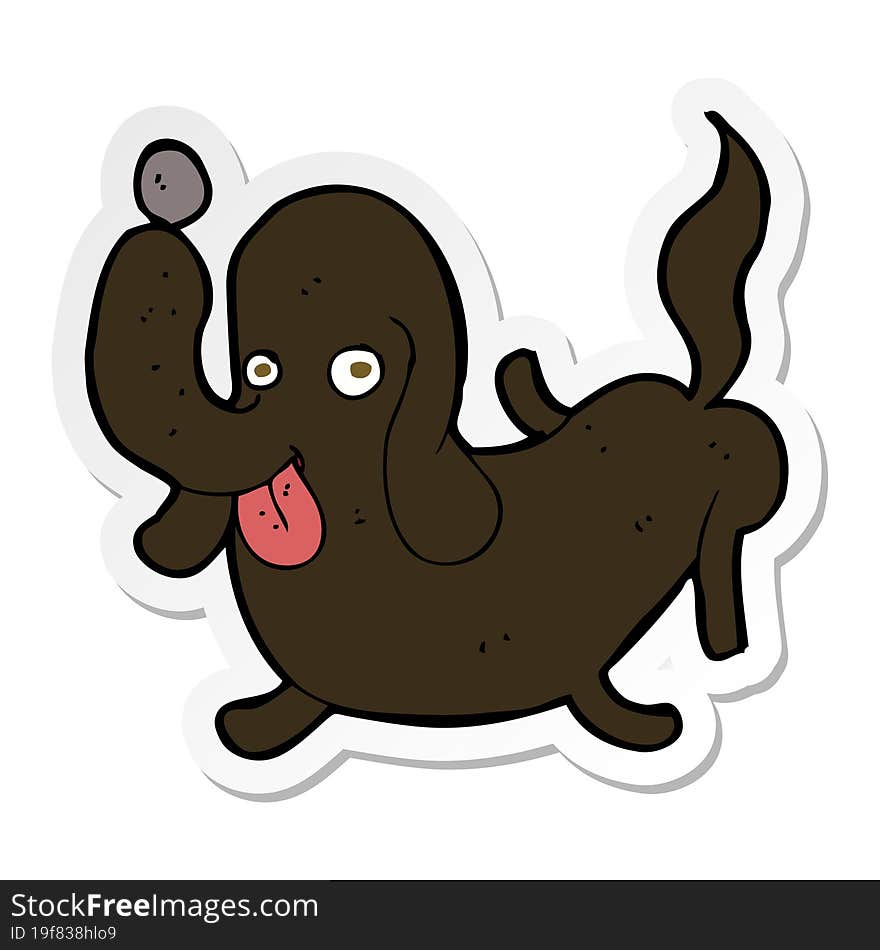 sticker of a cartoon dog sticking out tongue