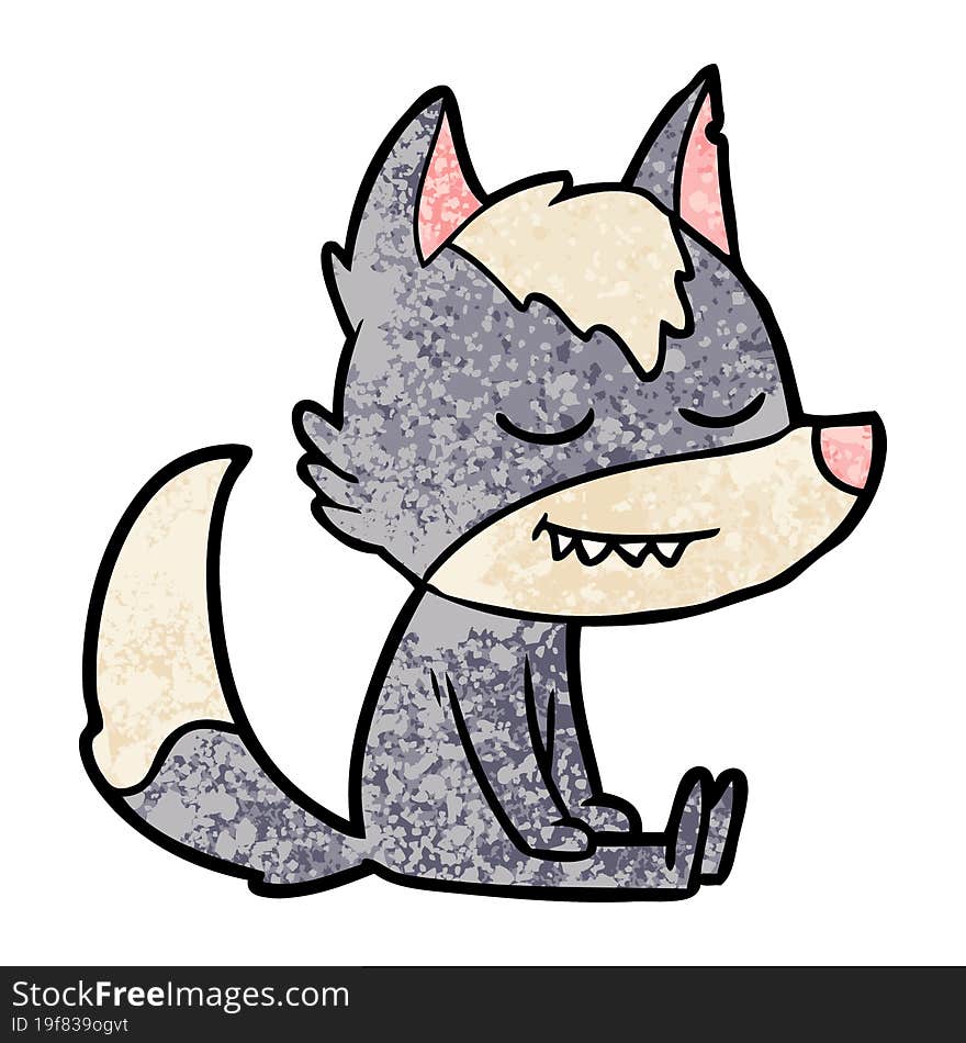 friendly cartoon wolf sitting down. friendly cartoon wolf sitting down