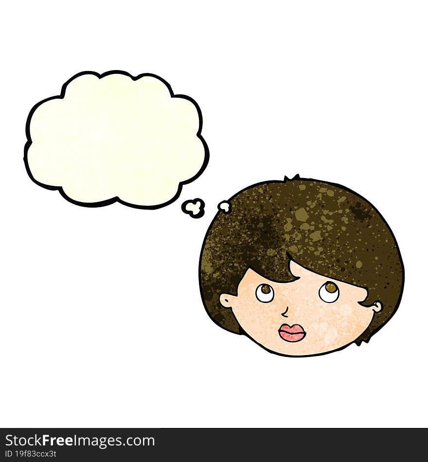 Cartoon Female Face Looking Upwards With Thought Bubble