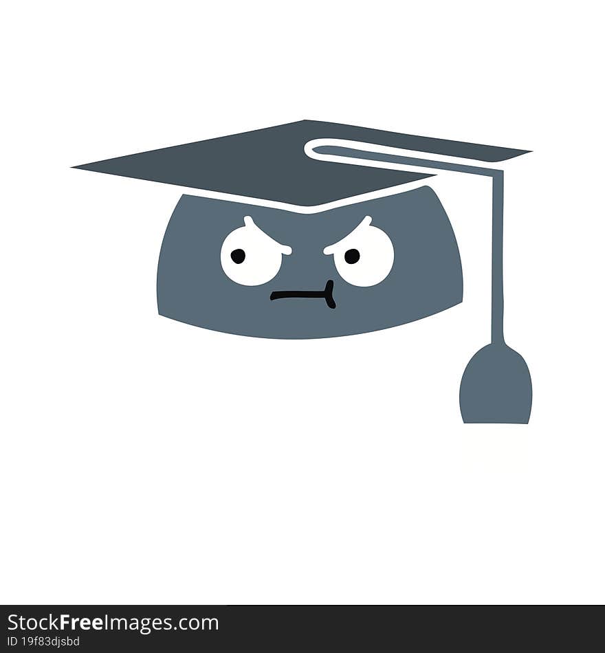 flat color retro cartoon graduation hat