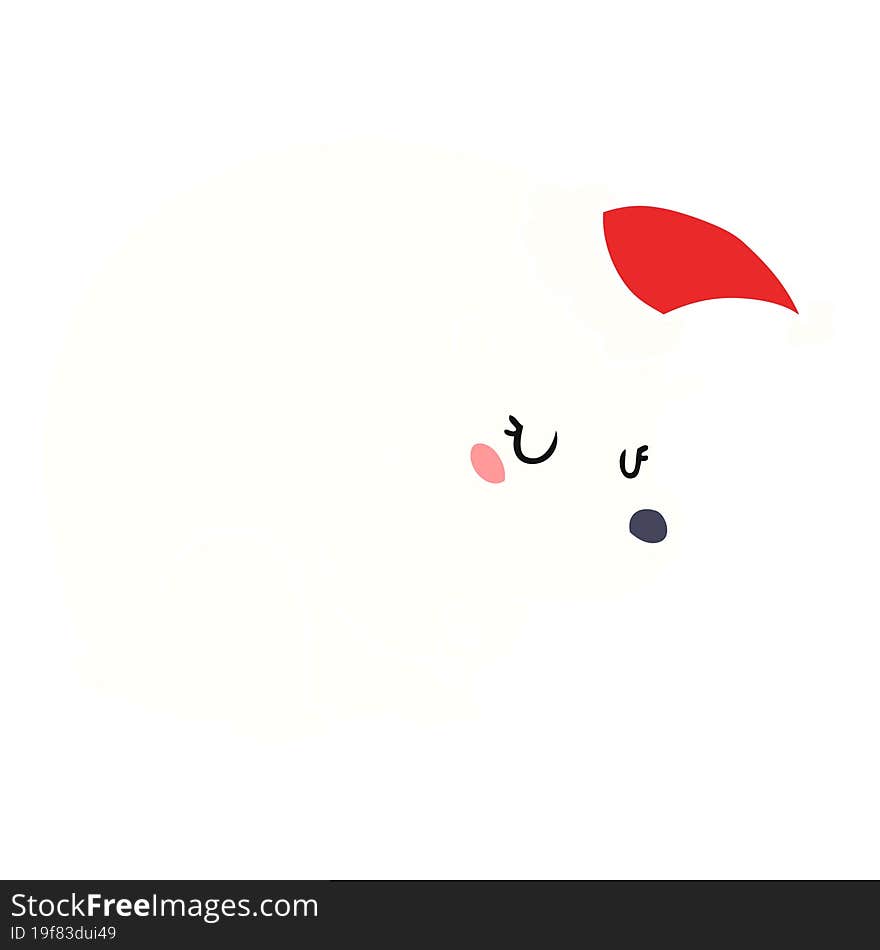 cute flat color illustration of a polar bear wearing santa hat