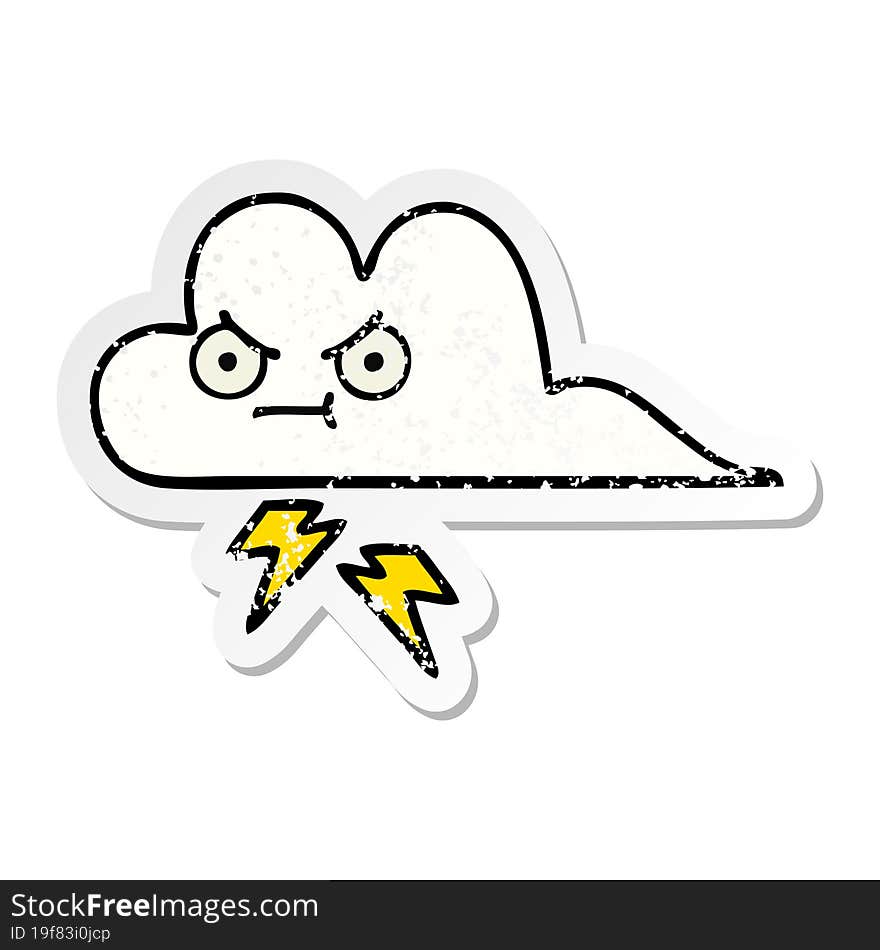 Distressed Sticker Of A Cute Cartoon Thunder Cloud