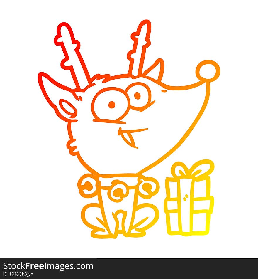 warm gradient line drawing of a christmas reindeer