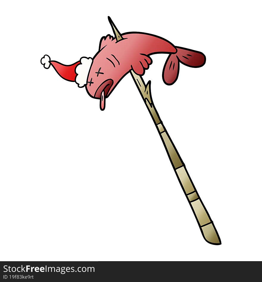 gradient cartoon of a fish speared wearing santa hat