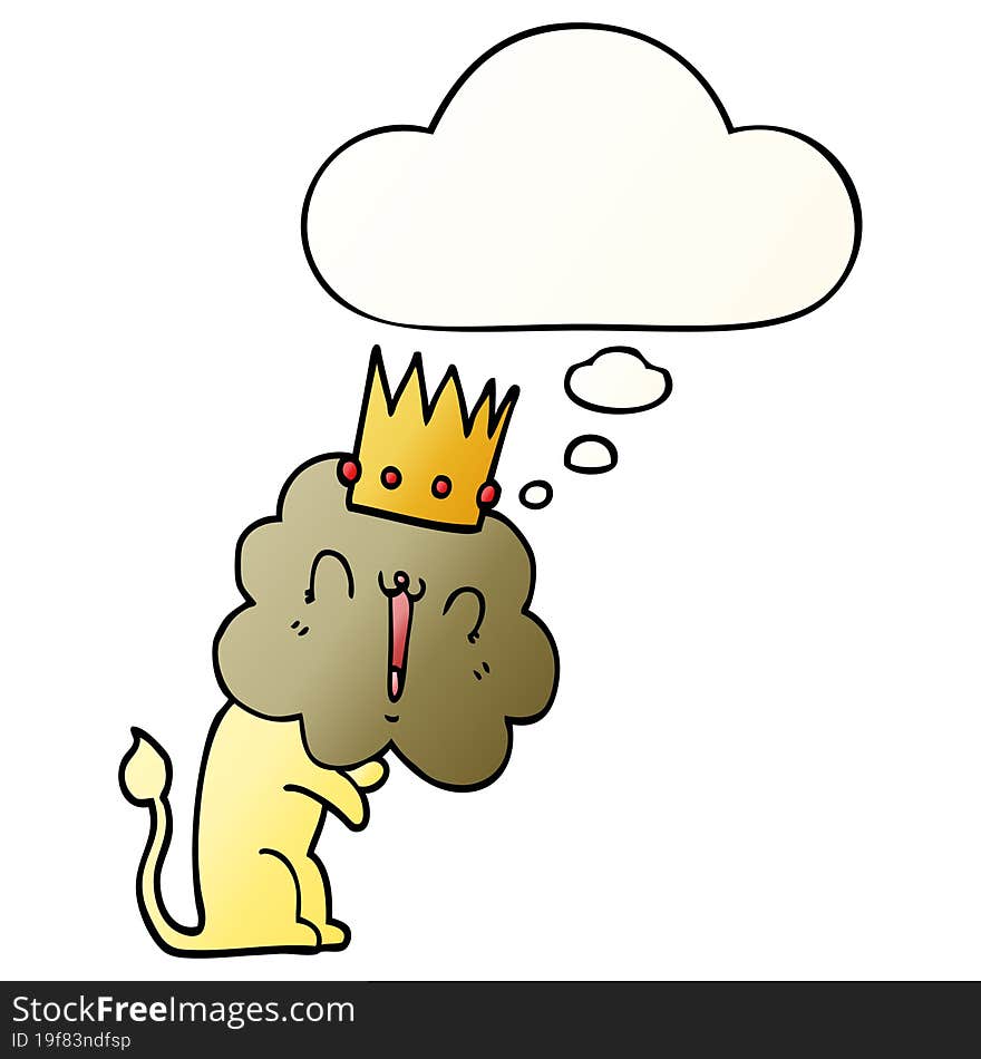 Cartoon Lion With Crown And Thought Bubble In Smooth Gradient Style