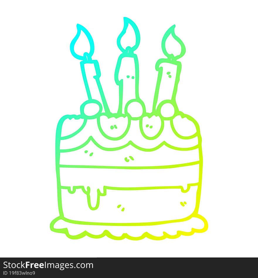 Cold Gradient Line Drawing Cartoon Birthday Cake