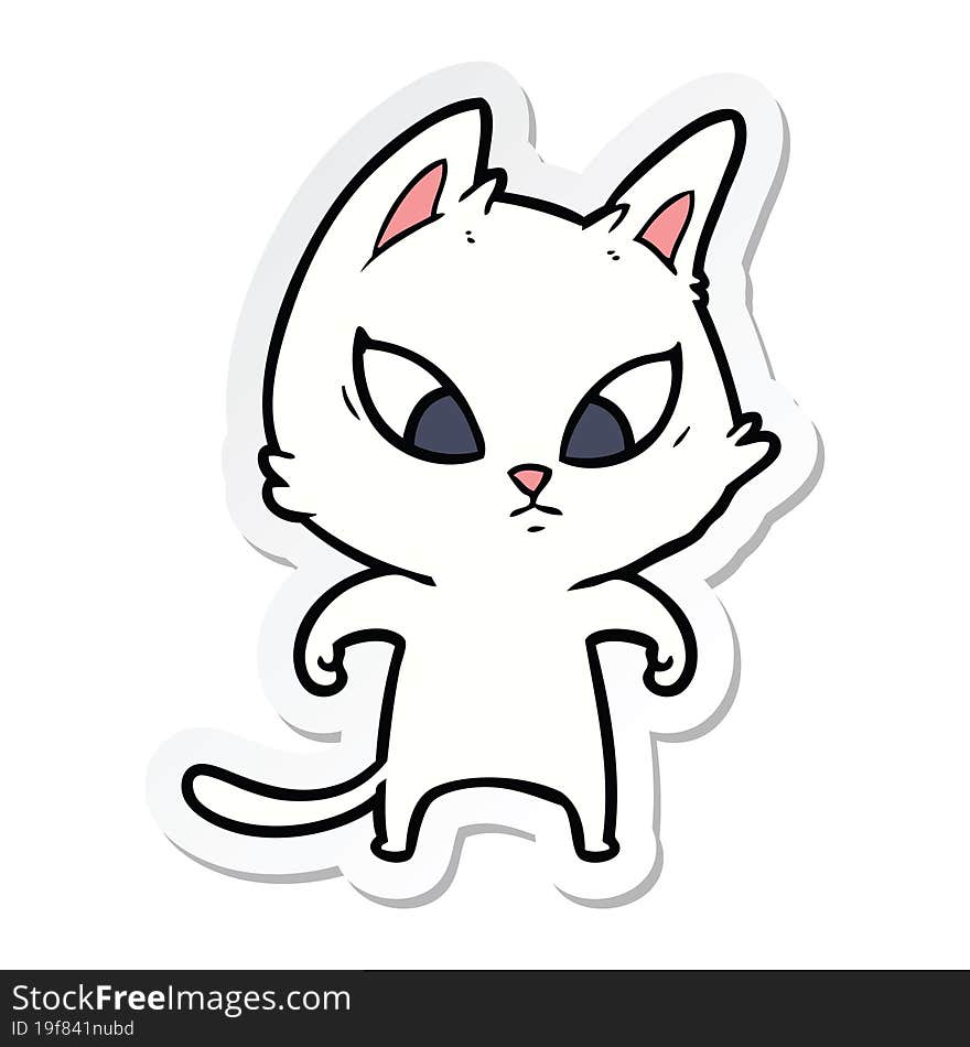 sticker of a confused cartoon cat