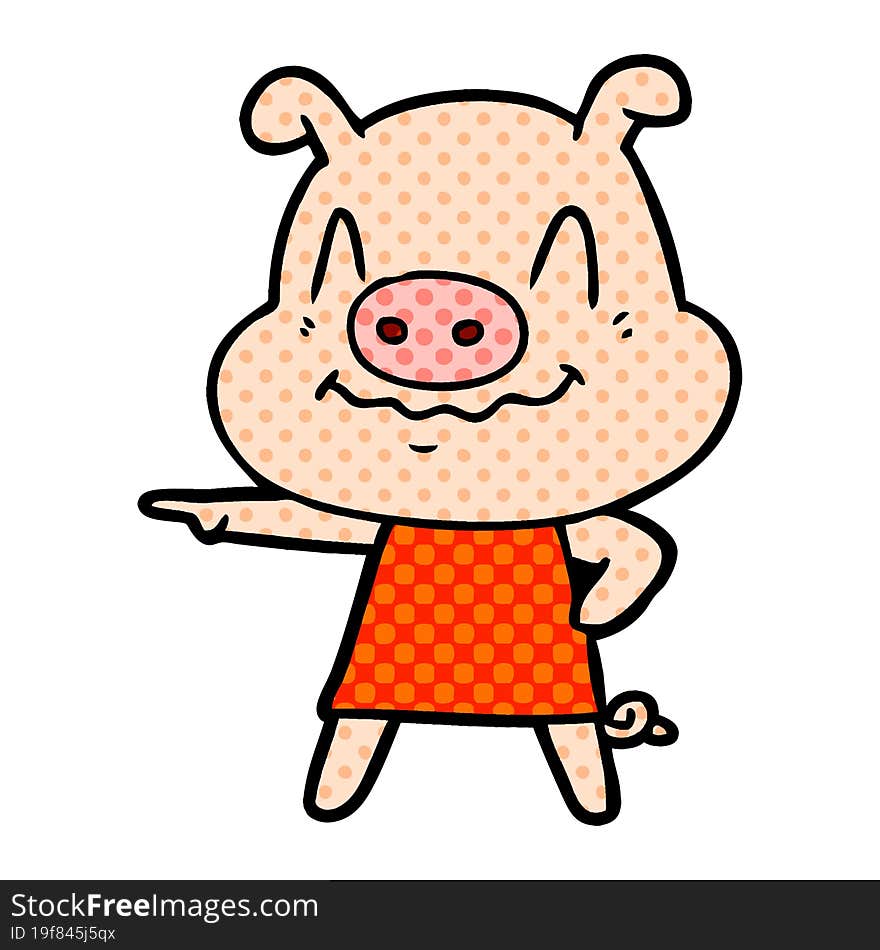 nervous cartoon pig wearing dress. nervous cartoon pig wearing dress