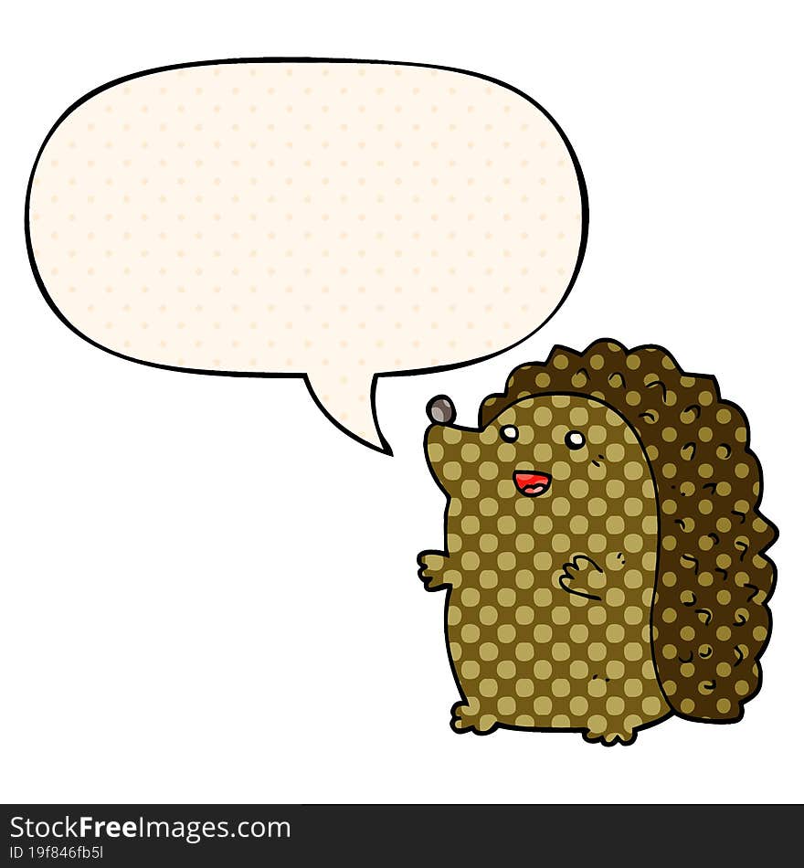 Cartoon Happy Hedgehog And Speech Bubble In Comic Book Style