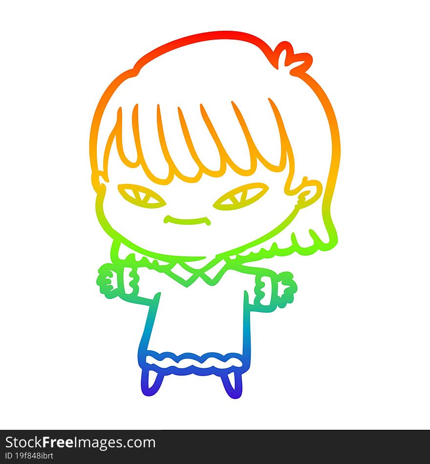 rainbow gradient line drawing of a cartoon woman