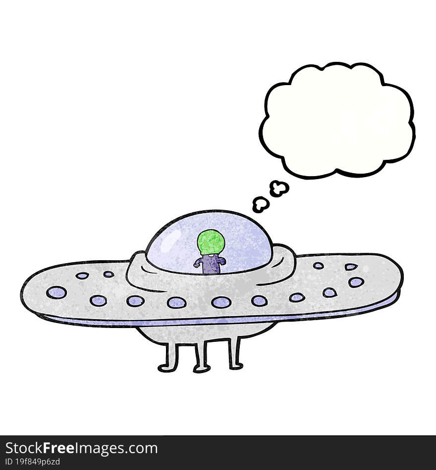 thought bubble textured cartoon flying saucer