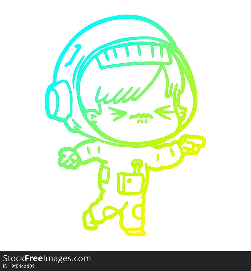 cold gradient line drawing of a cartoon astronaut woman