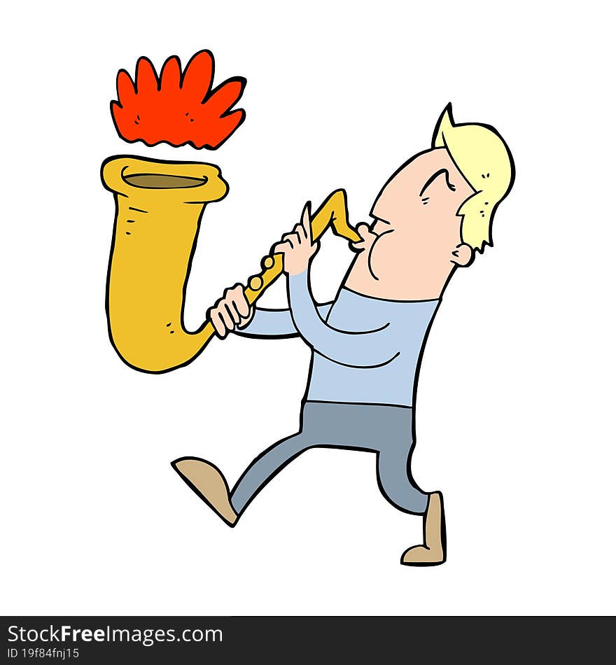 cartoon man blowing saxophone