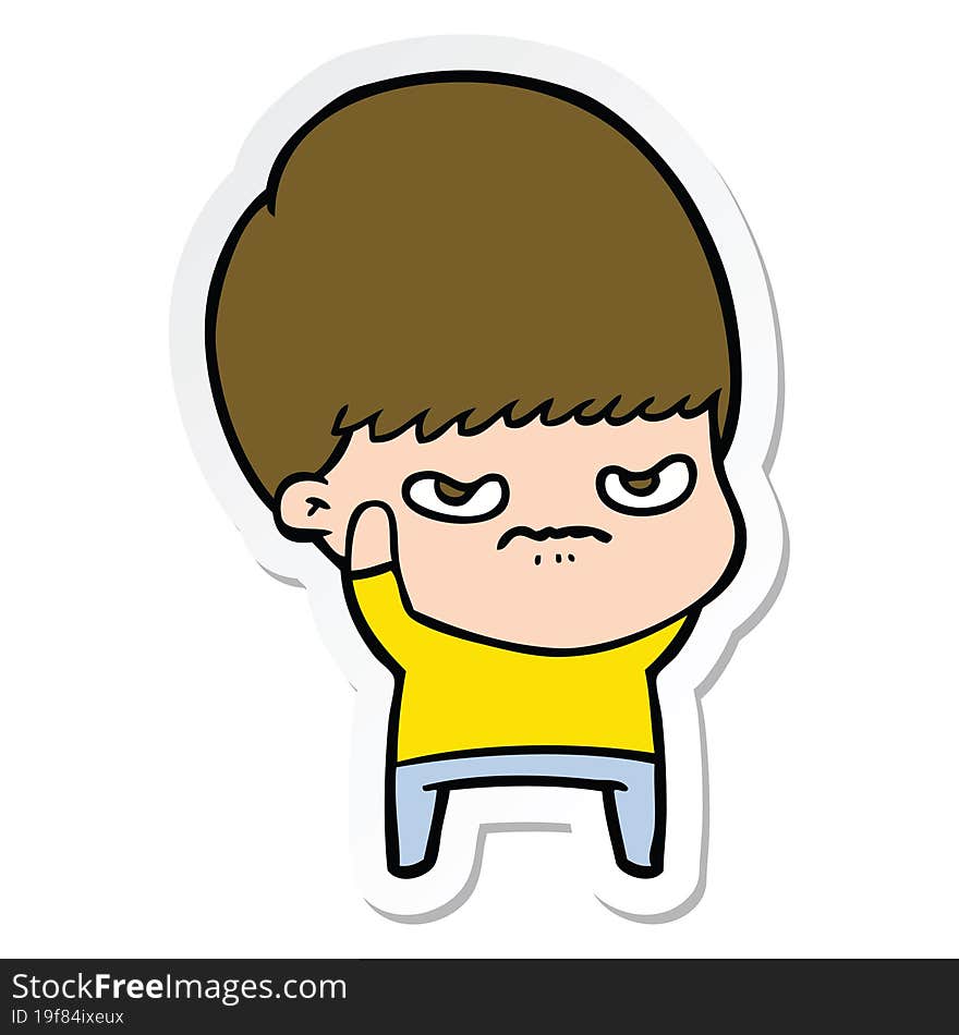 sticker of a annoyed cartoon boy