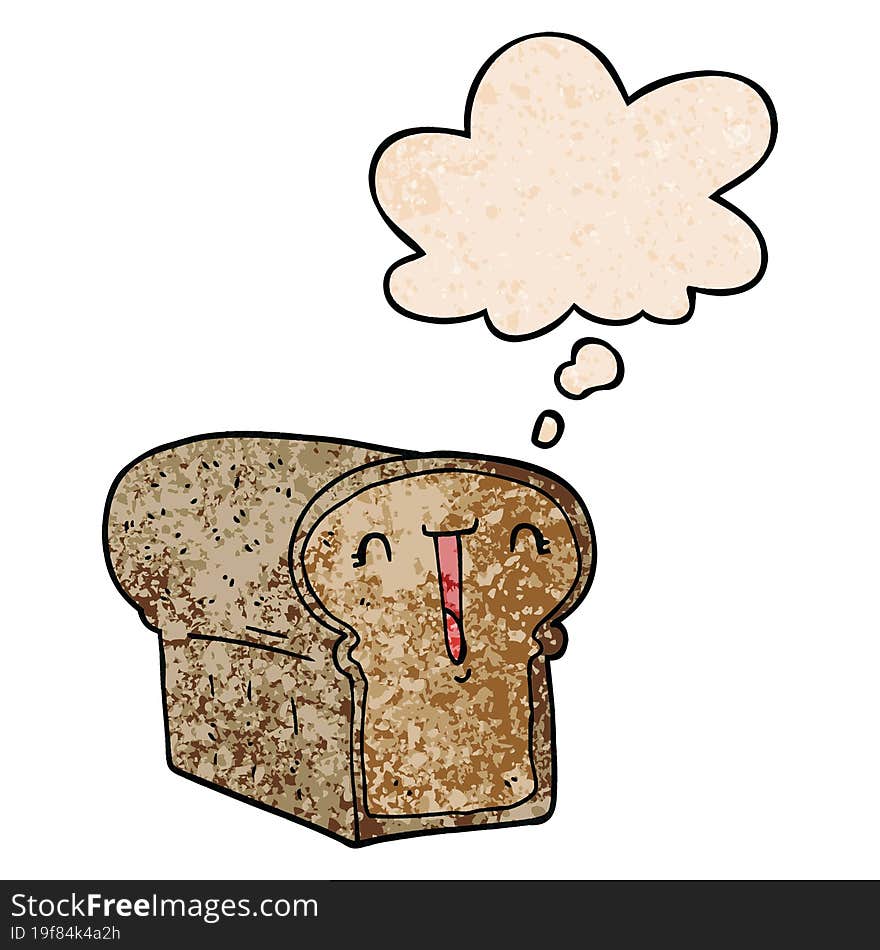 cute cartoon loaf of bread and thought bubble in grunge texture pattern style