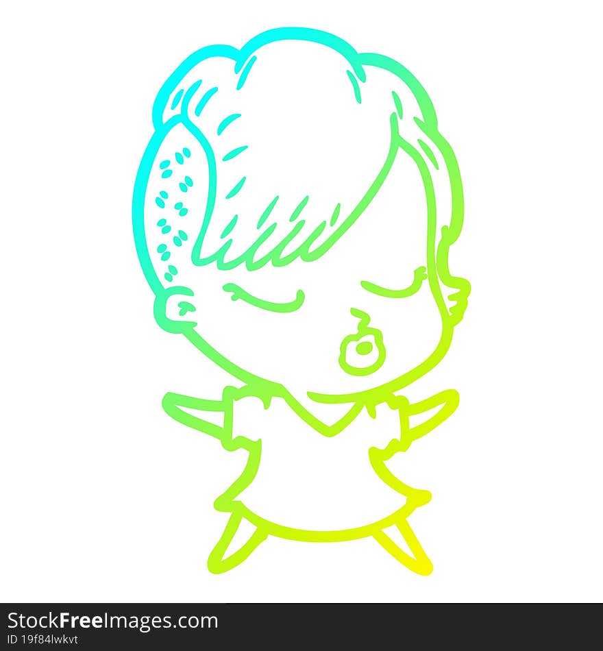 cold gradient line drawing cartoon pretty hipster girl