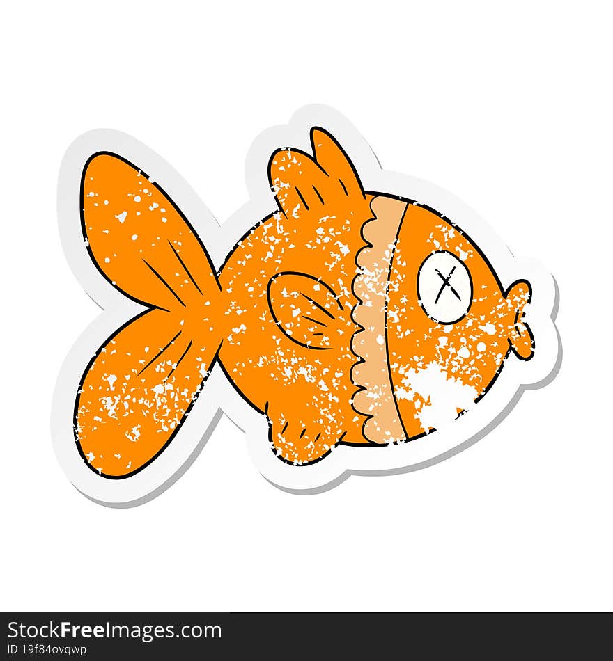 Distressed Sticker Of A Cartoon Goldfish