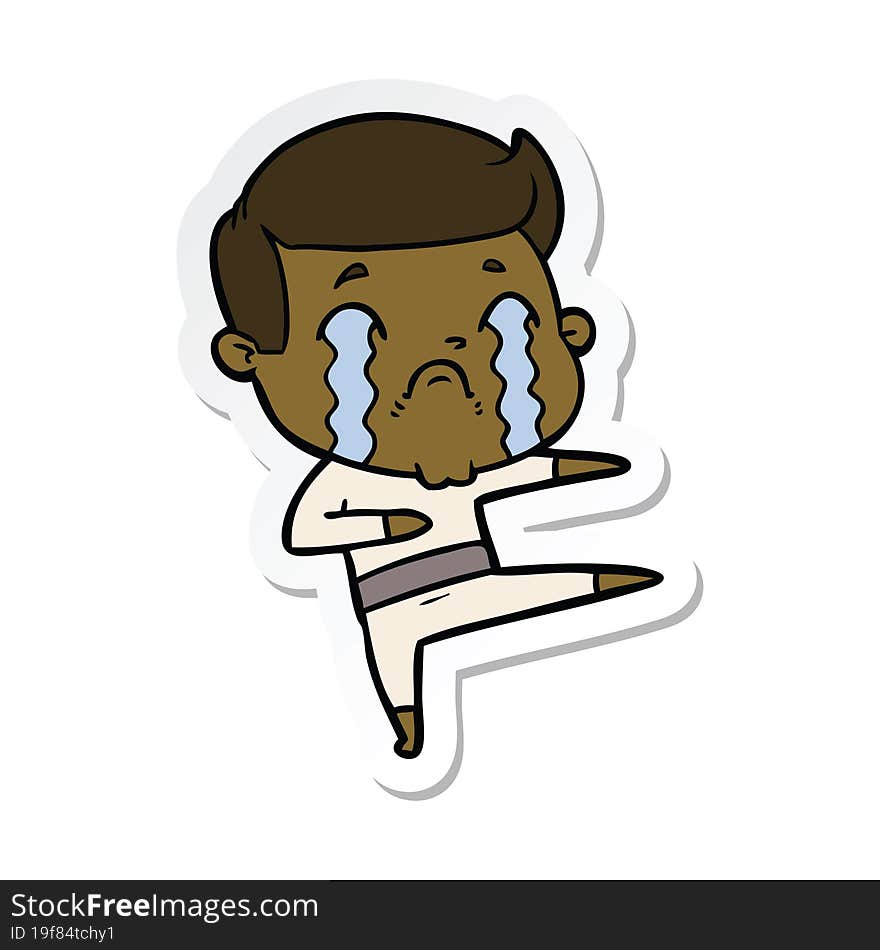 Sticker Of A Cartoon Man Crying