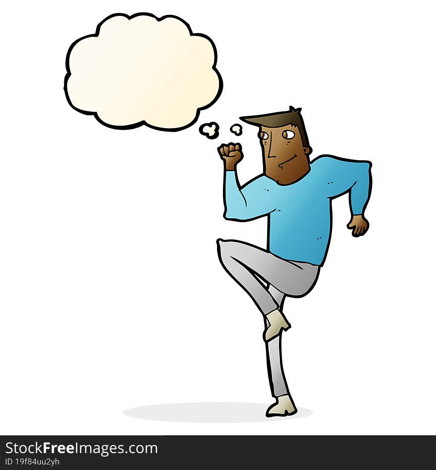 cartoon man jogging on spot with thought bubble