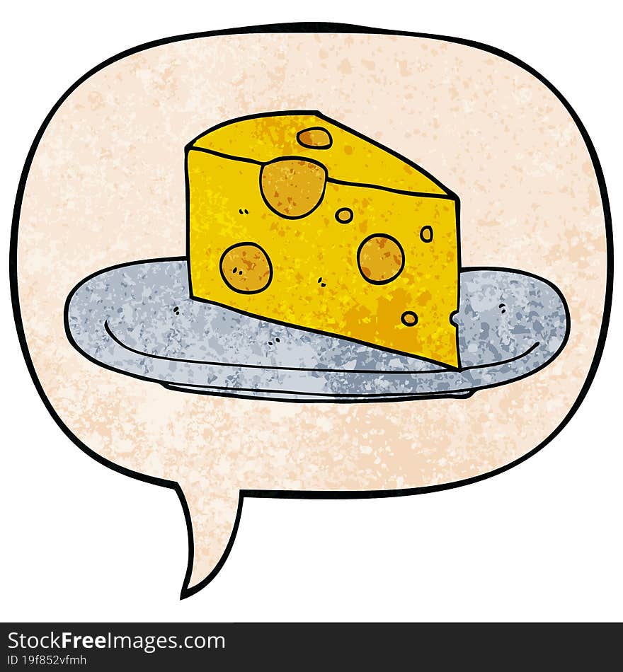 cartoon cheese and speech bubble in retro texture style