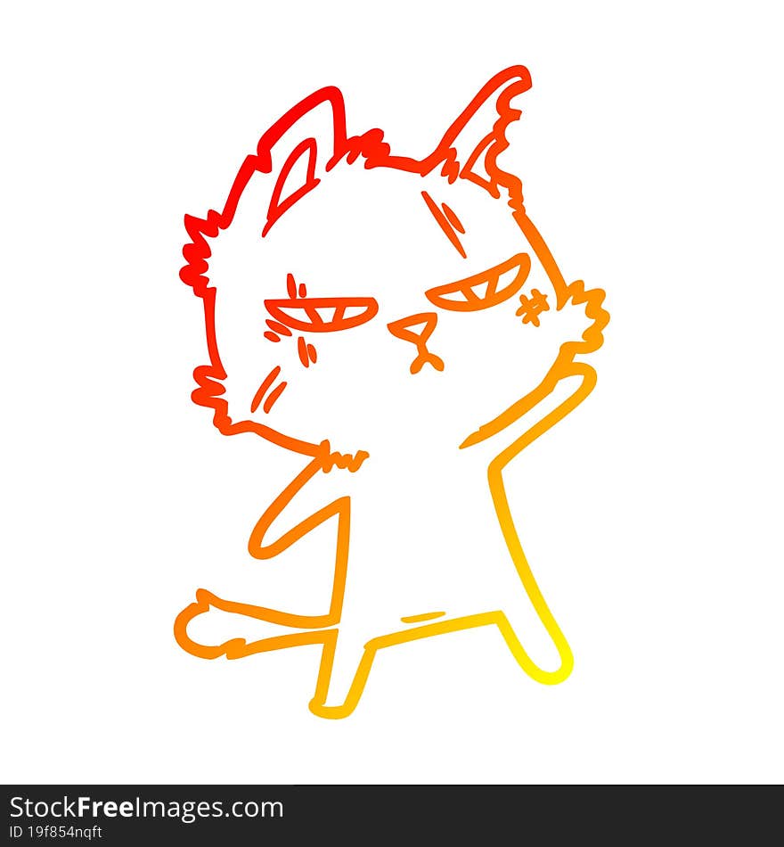 warm gradient line drawing tough cartoon cat