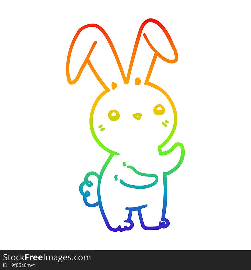 rainbow gradient line drawing of a cute cartoon rabbit