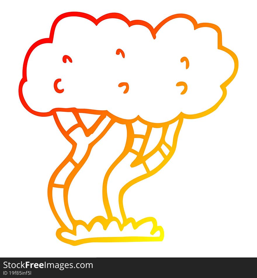 warm gradient line drawing of a cartoon tree