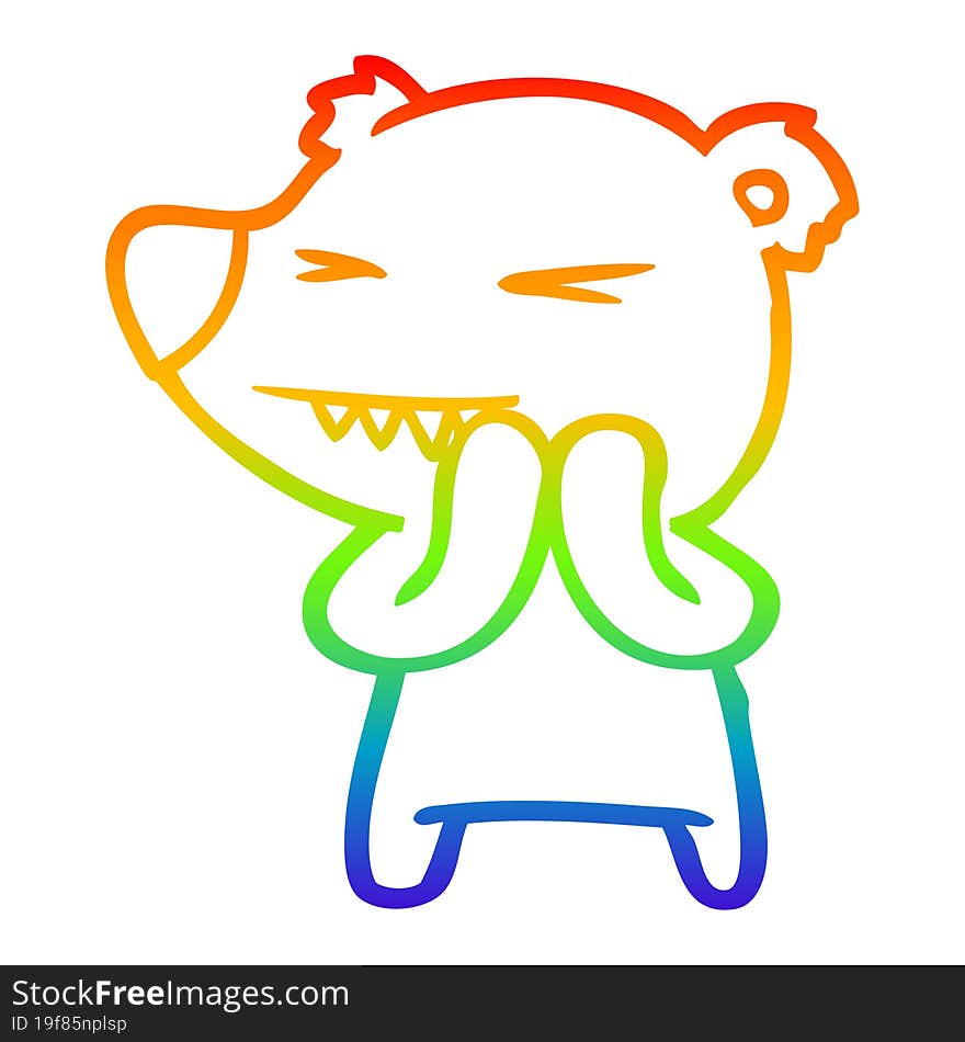 rainbow gradient line drawing angry polar bear cartoon