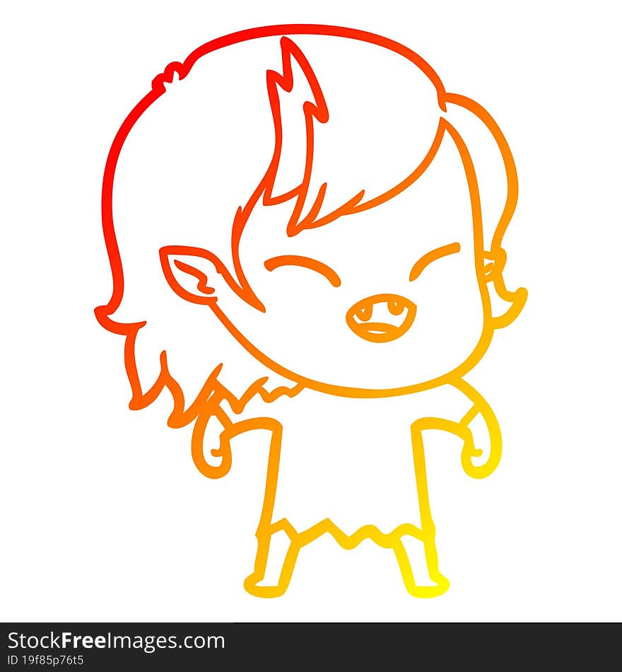 warm gradient line drawing of a cartoon laughing vampire girl