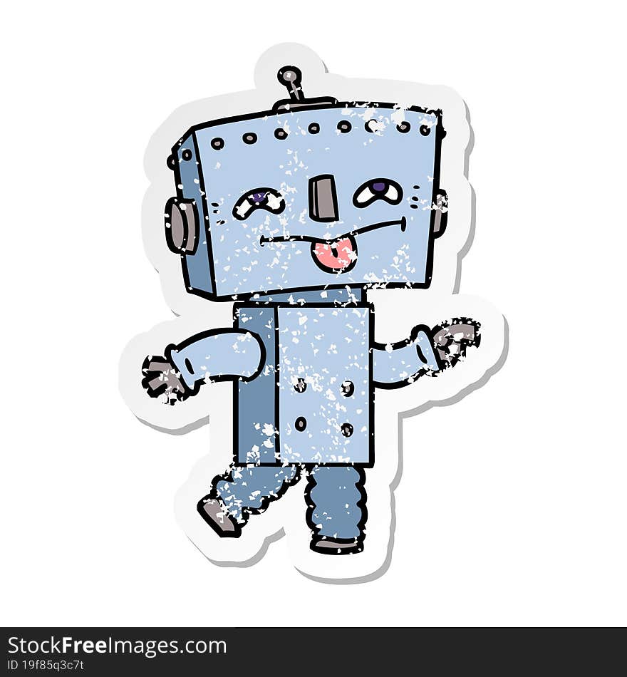 distressed sticker of a cartoon robot