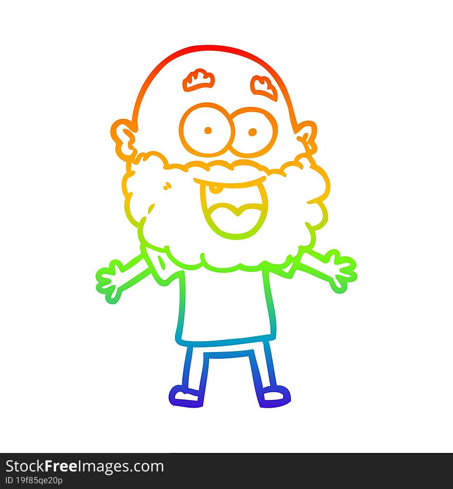 rainbow gradient line drawing of a cartoon crazy happy man with beard