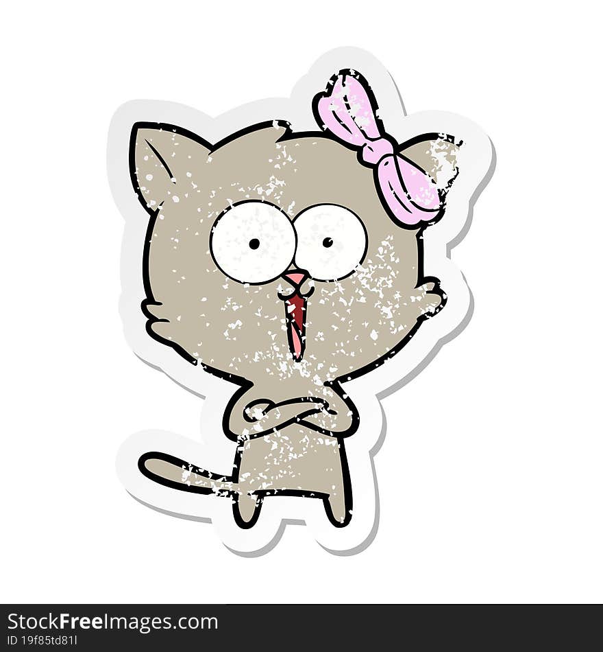 distressed sticker of a cartoon cat