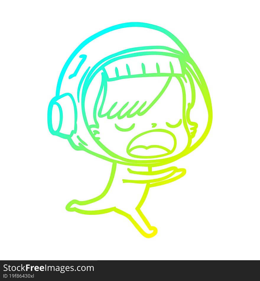 cold gradient line drawing cartoon astronaut woman running