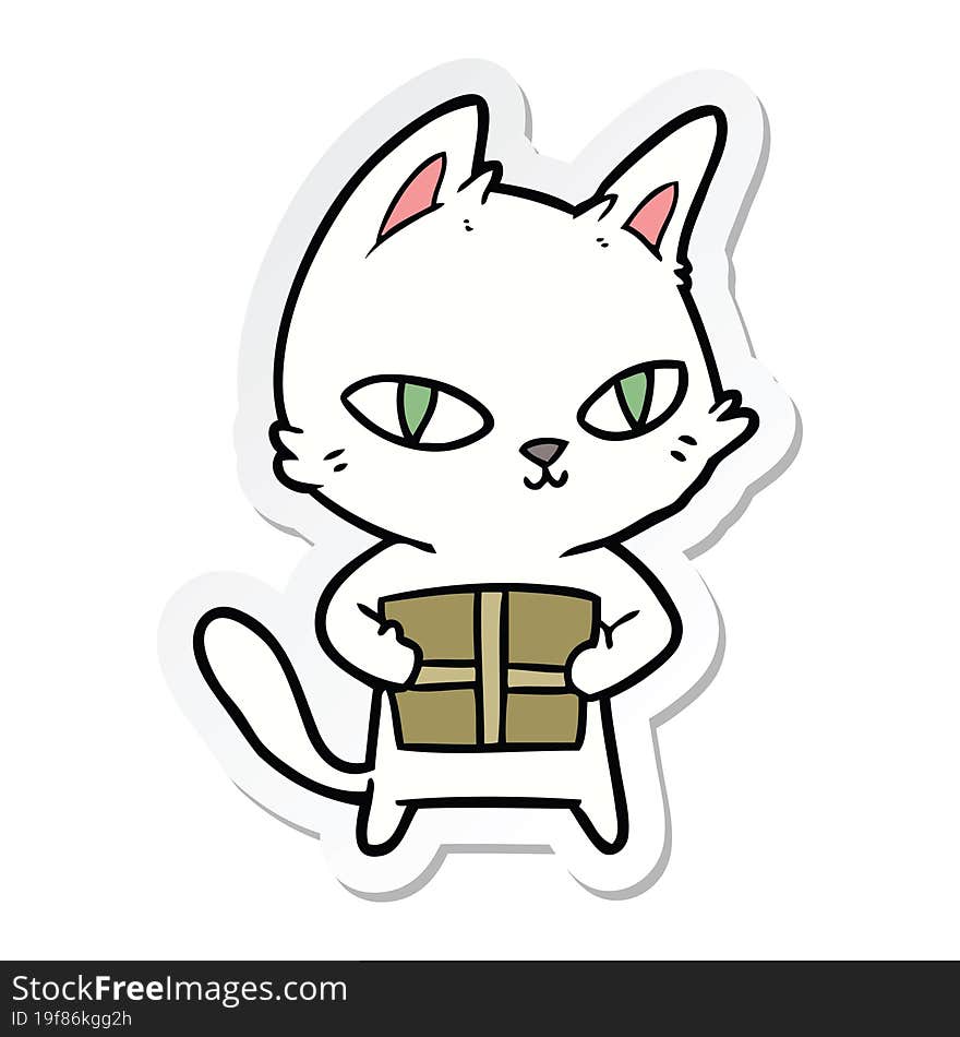 sticker of a cartoon cat holding parcel