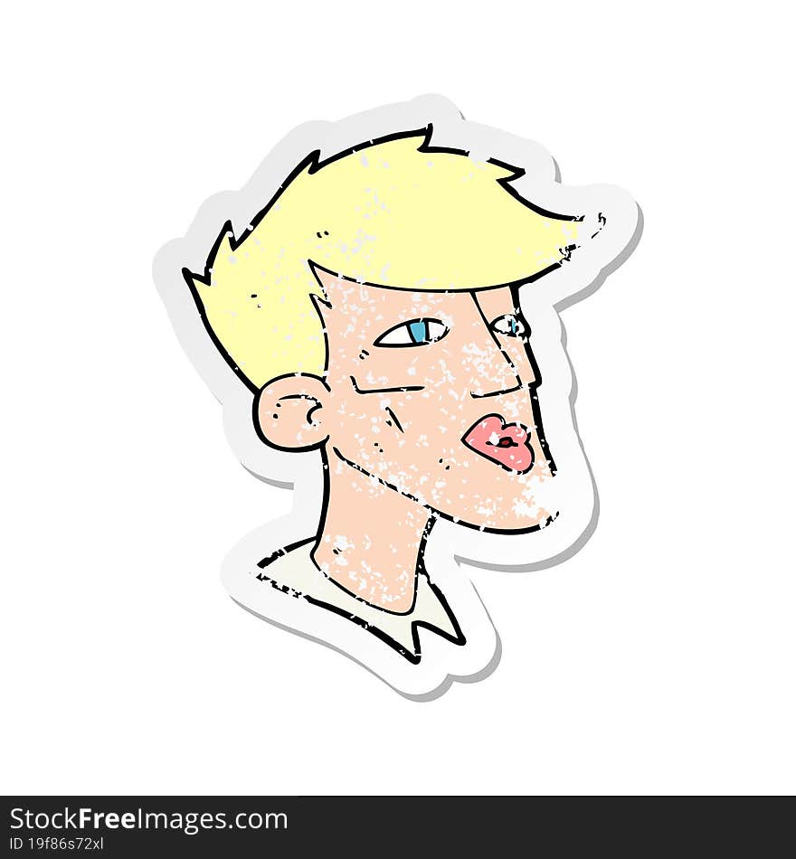 retro distressed sticker of a cartoon male model guy