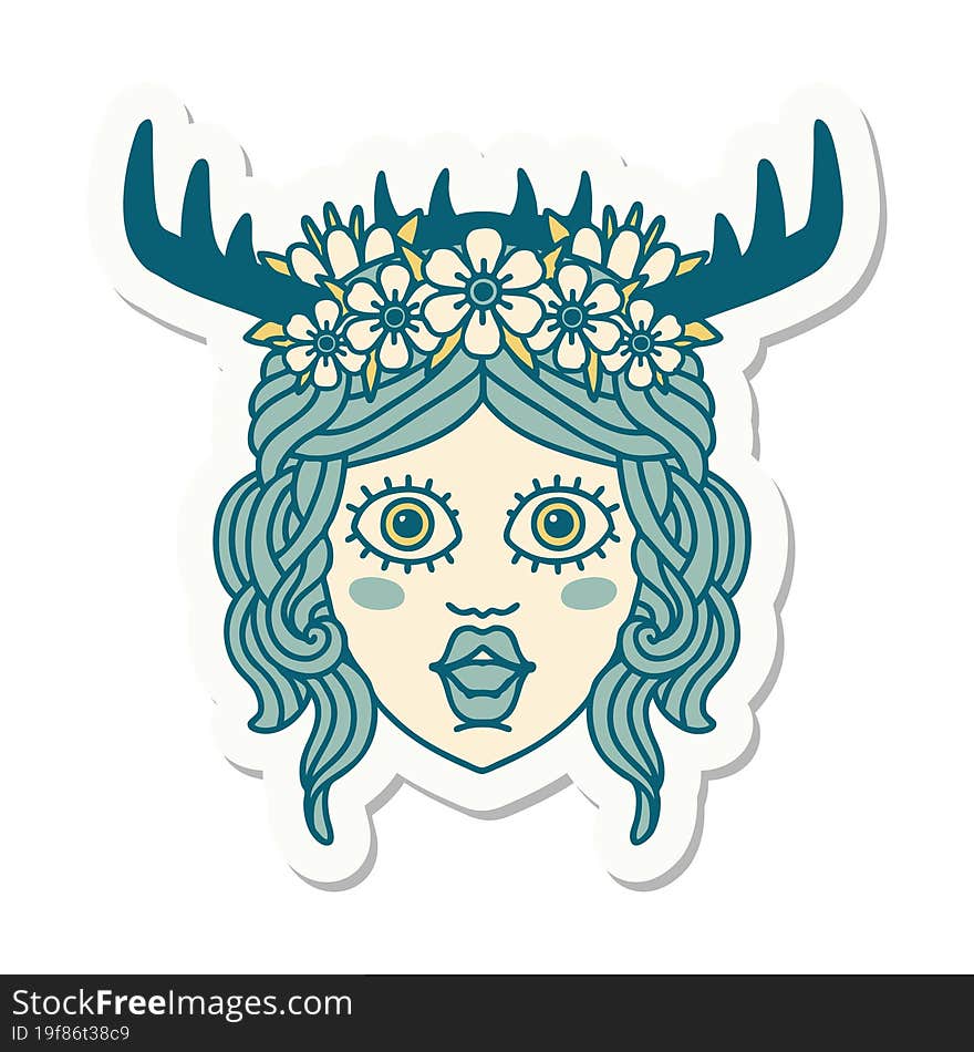 sticker of a human druid character face. sticker of a human druid character face