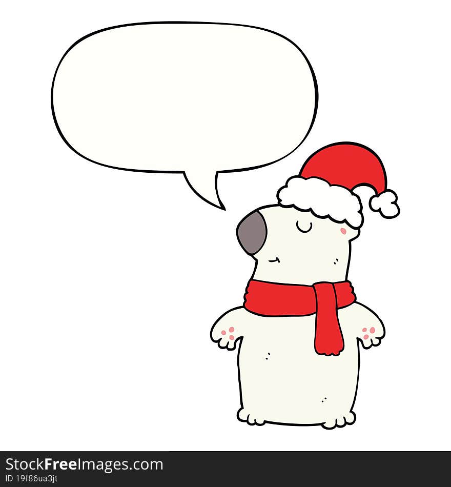 Cute Cartoon Christmas Bear And Speech Bubble