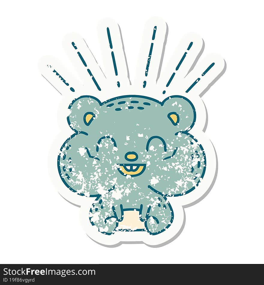 grunge sticker of tattoo style happy hamster