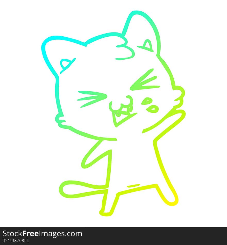 Cold Gradient Line Drawing Cartoon Cat Hissing