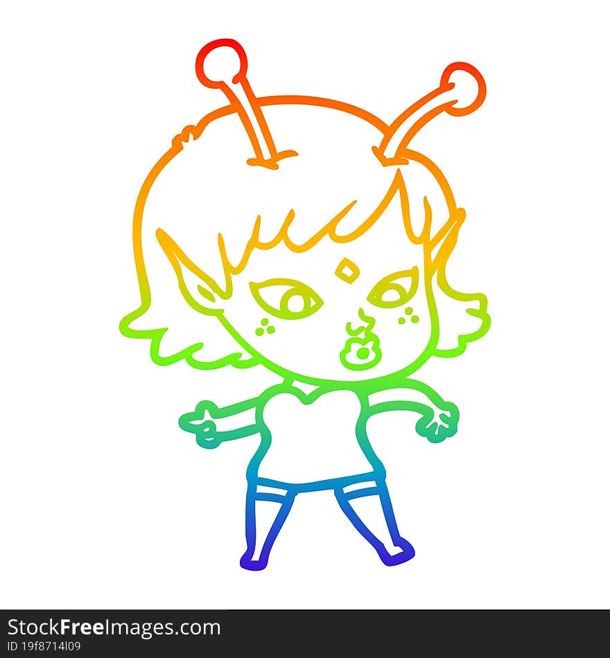 rainbow gradient line drawing pretty cartoon alien girl