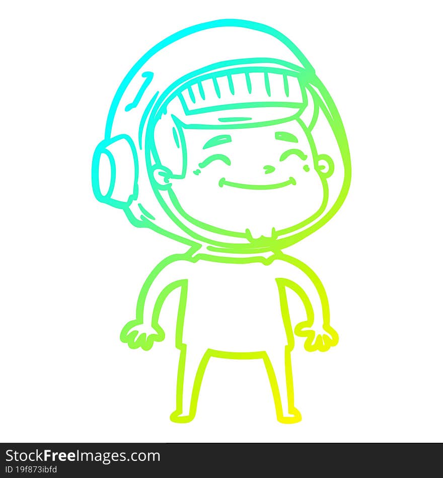 Cold Gradient Line Drawing Happy Cartoon Astronaut