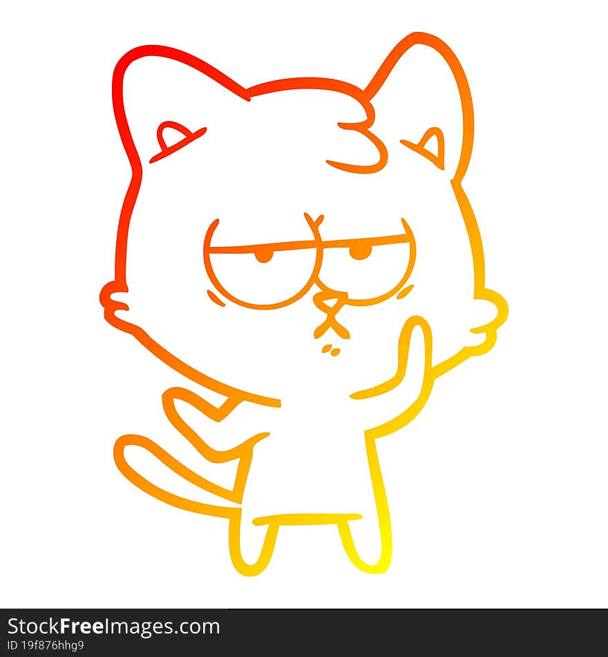 warm gradient line drawing bored cartoon cat